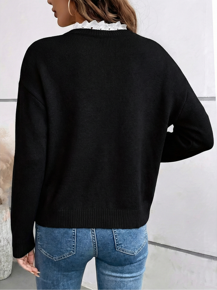 Céline | Chic Pullover mit Spitzenkragen, Cashmere-Gefühl
