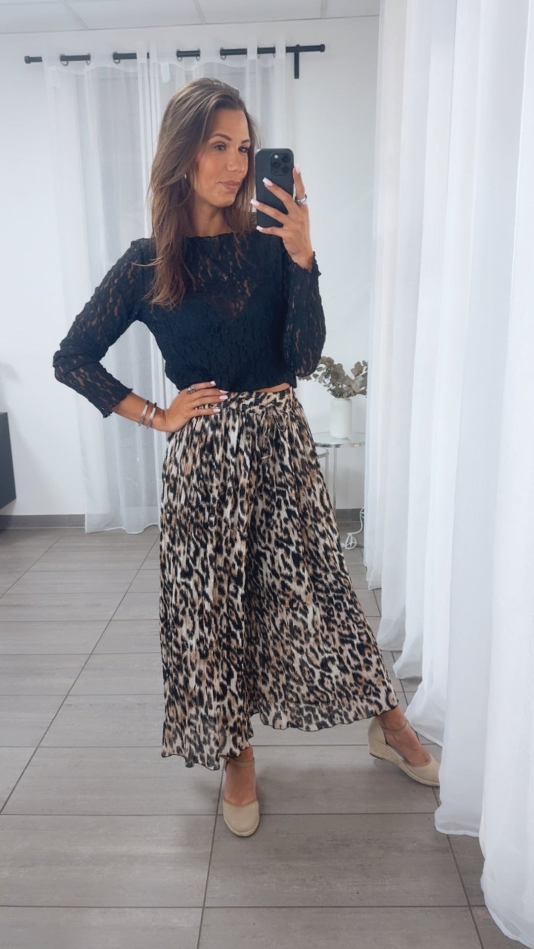 Plissee-Hose | Abstrakter Leo-Look Beige-Cappuccino-Schwarz