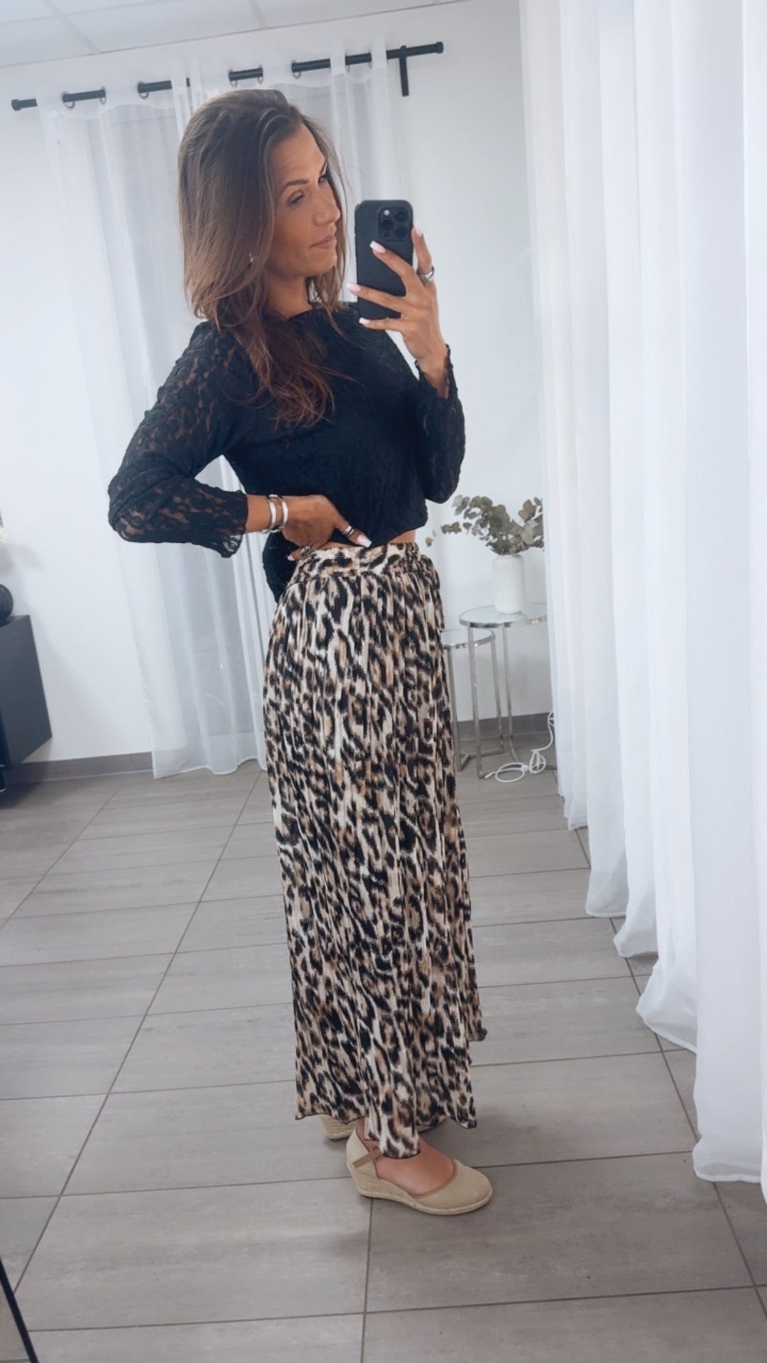 Plissee-Hose | Abstrakter Leo-Look Beige-Cappuccino-Schwarz