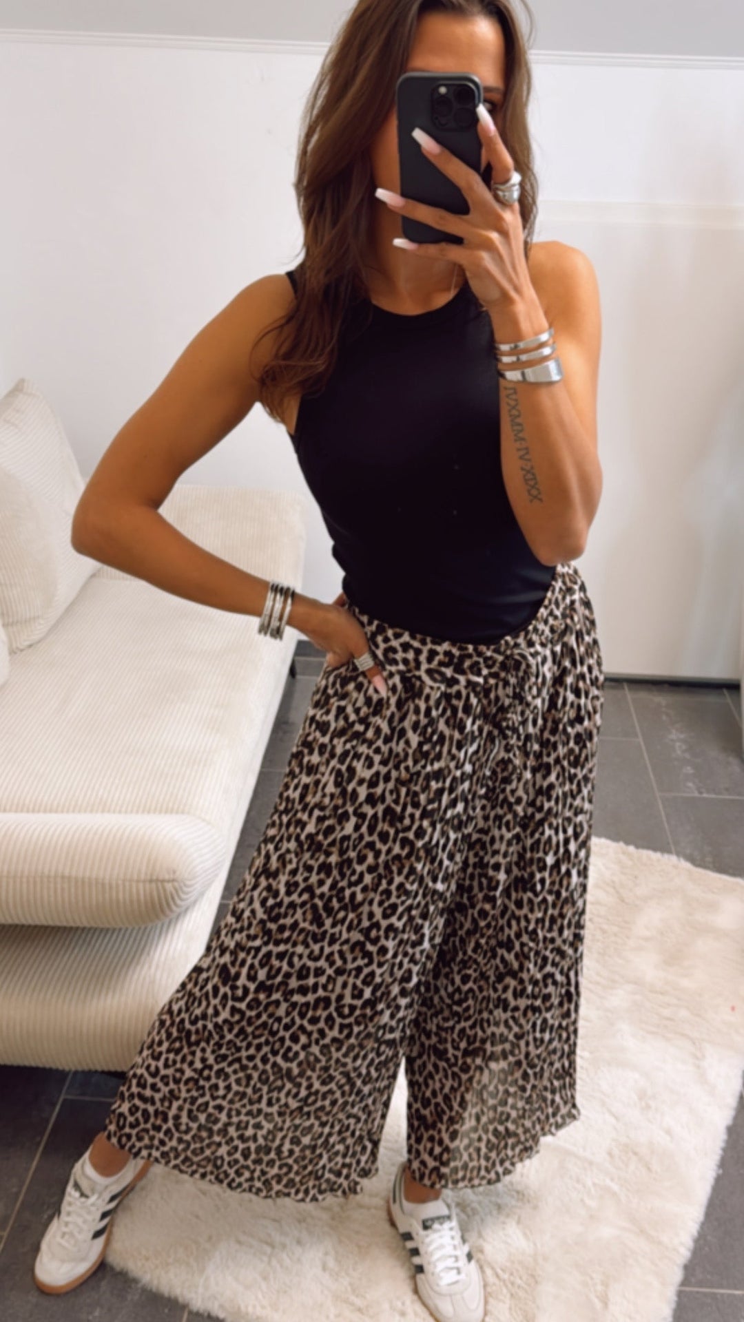 Plissee-Hose | Leo-Look Schwarz-Beige-Braun