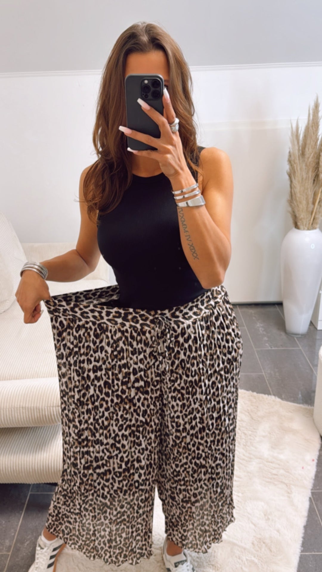 Plissee-Hose | Leo-Look Schwarz-Beige-Braun