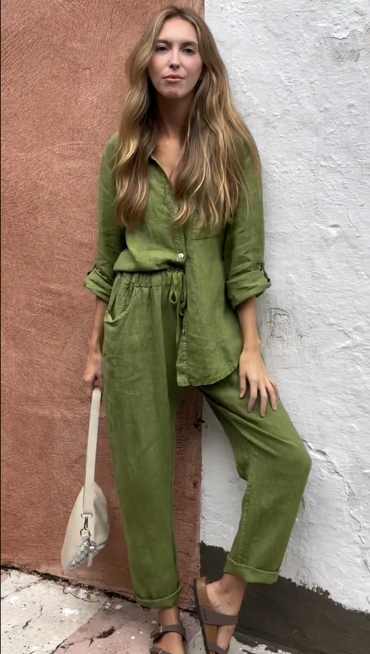 Marjan™ | Elegantes zweiteiliges Leinenhemd und Hosenset