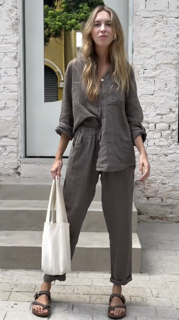 Marjan™ | Elegantes zweiteiliges Leinenhemd und Hosenset
