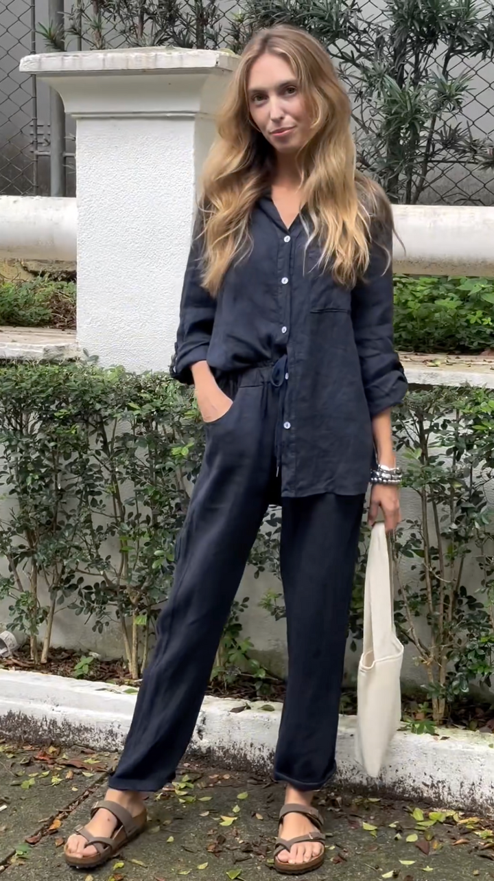 Marjan™ | Elegantes zweiteiliges Leinenhemd und Hosenset