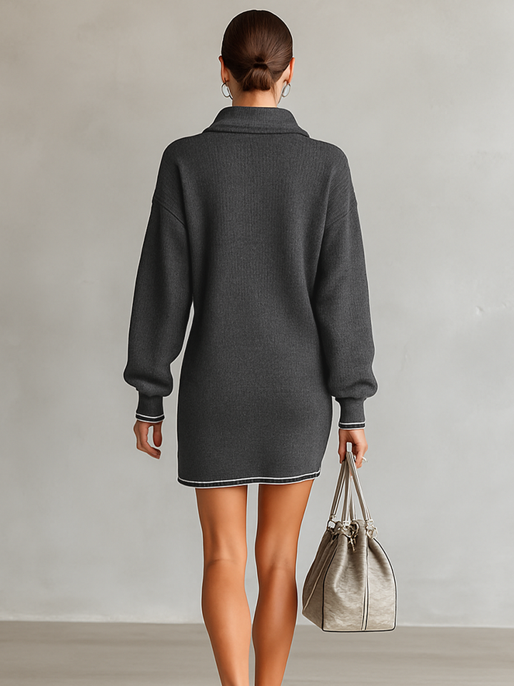 Mini Strickkleid mit Polo-Kragen und Reißverschluss