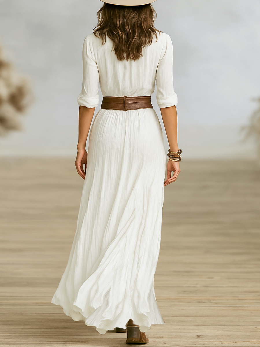 Aurore | Lange Leinenkleid mit Umlegekragen