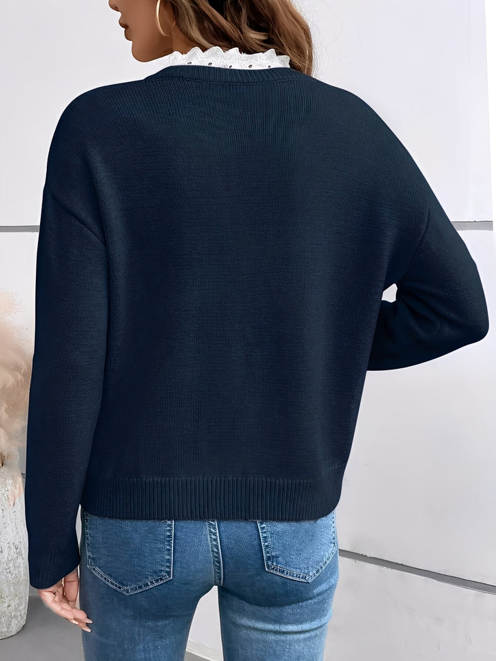 Céline | Chic Pullover mit Spitzenkragen, Cashmere-Gefühl