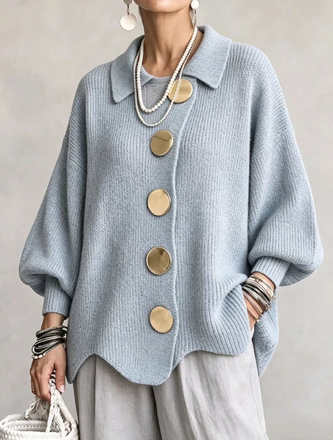 Isadora | Oversize Cardigan mit großem Metallknopf