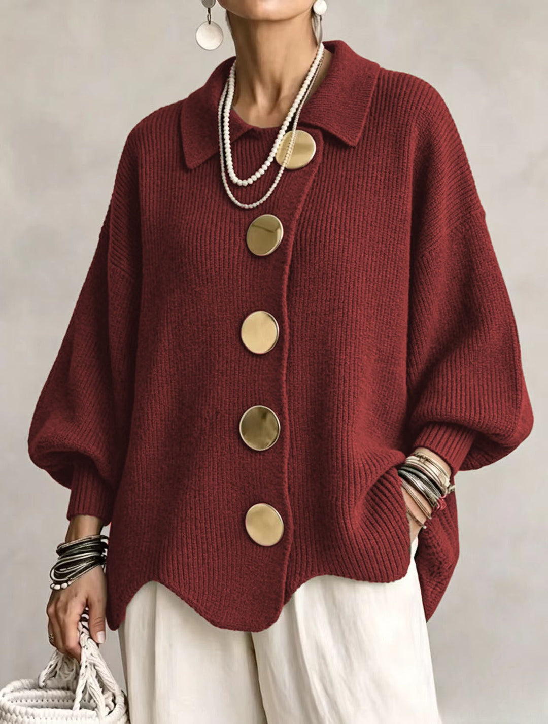 Isadora | Oversize Cardigan mit großem Metallknopf