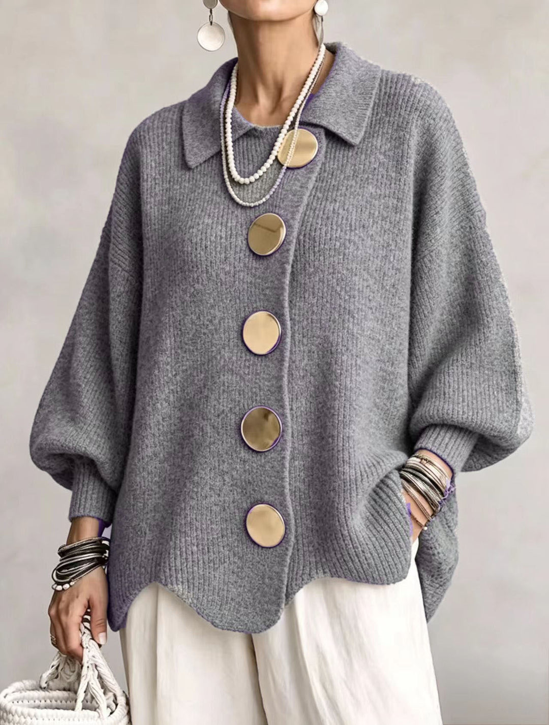 Isadora | Oversize Cardigan mit großem Metallknopf
