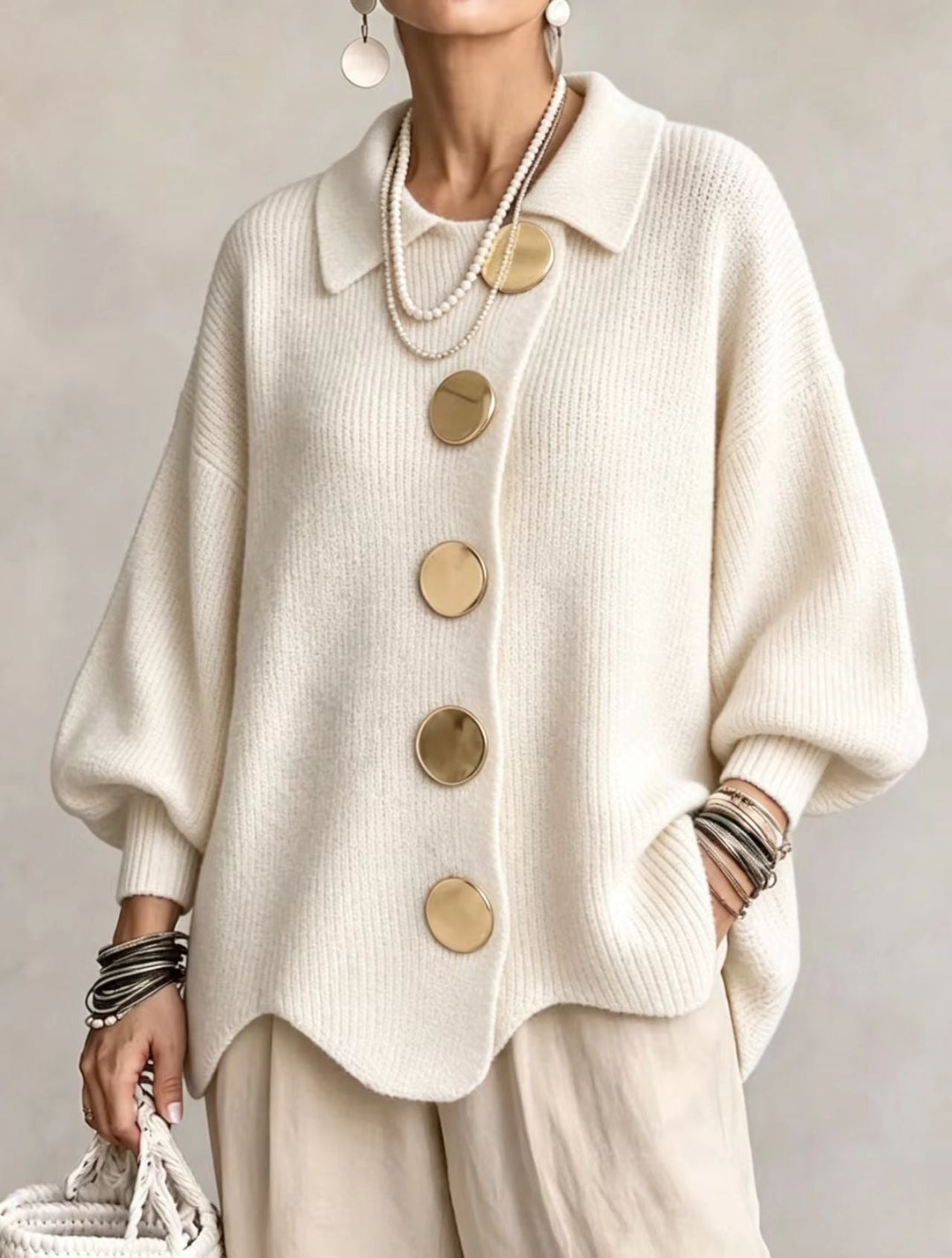 Isadora | Oversize Cardigan mit großem Metallknopf