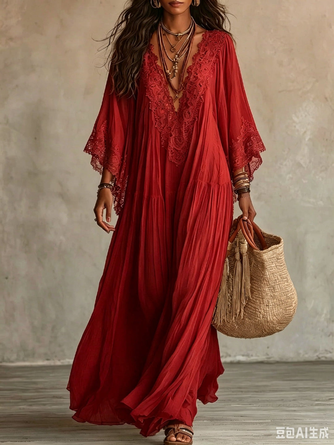 MAXIKLEID MIT SPITZE FÜR FRAUEN