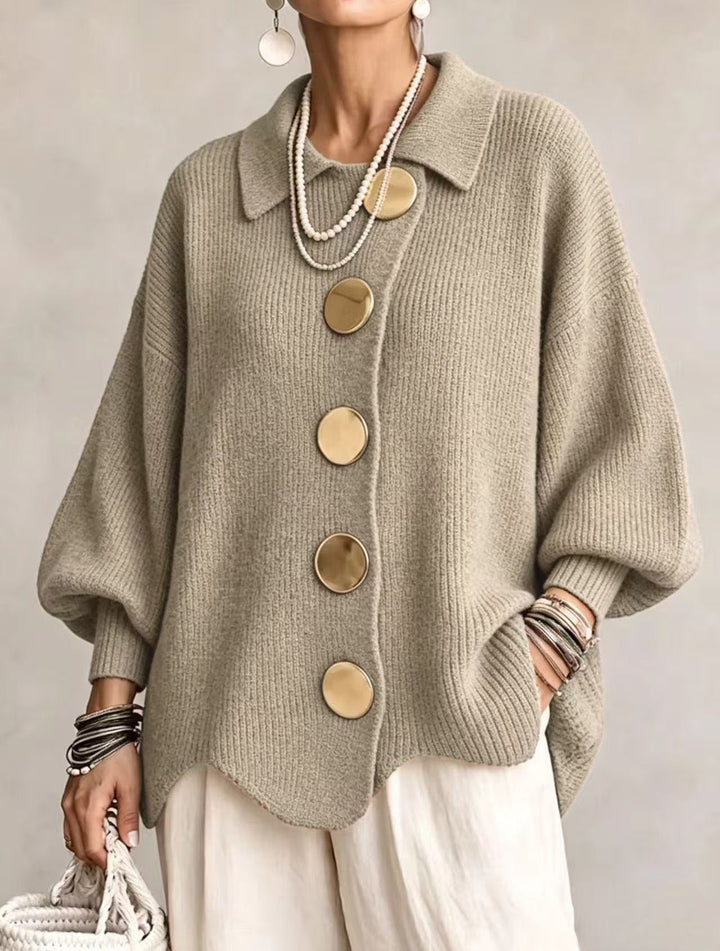 Isadora | Oversize Cardigan mit großem Metallknopf