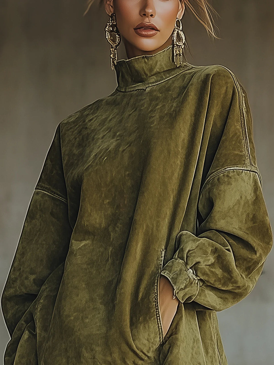 Gabrielle | Kleid aus Wildlederimitat mit Stehkragen und Fransen