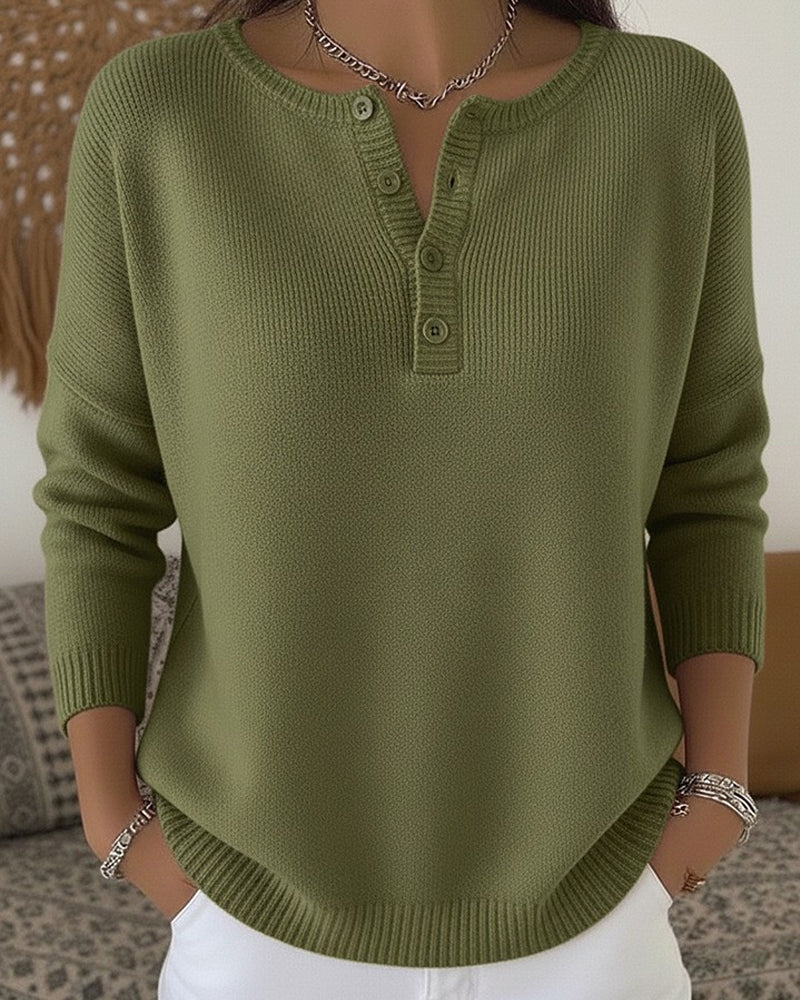 Grietje | Henley gestrickter Pullover mit Knöpfen