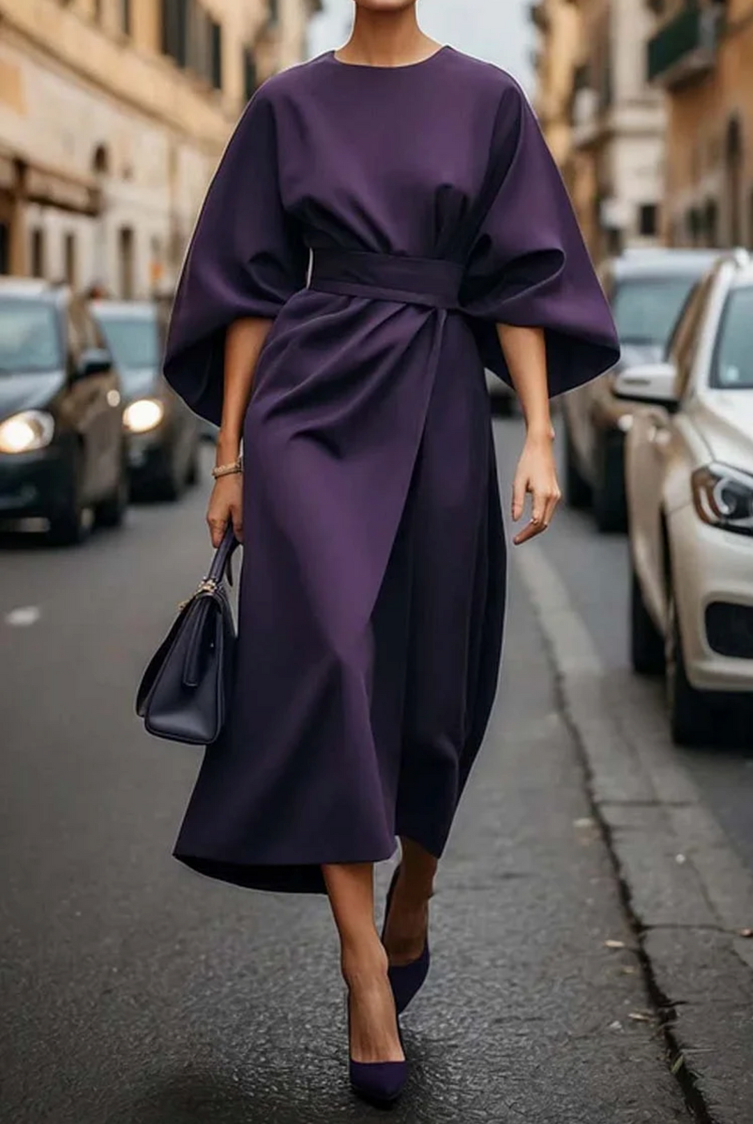Elegantes Kleid mit Laternenärmeln und Gürtel