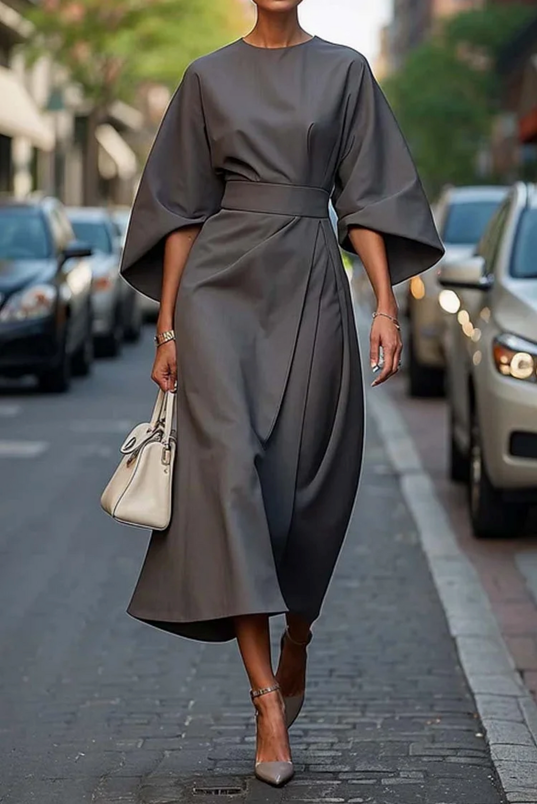 Elegantes Kleid mit Laternenärmeln und Gürtel