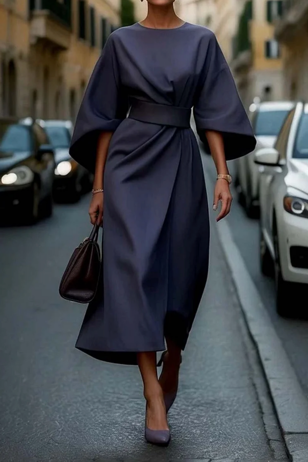 Elegantes Kleid mit Laternenärmeln und Gürtel
