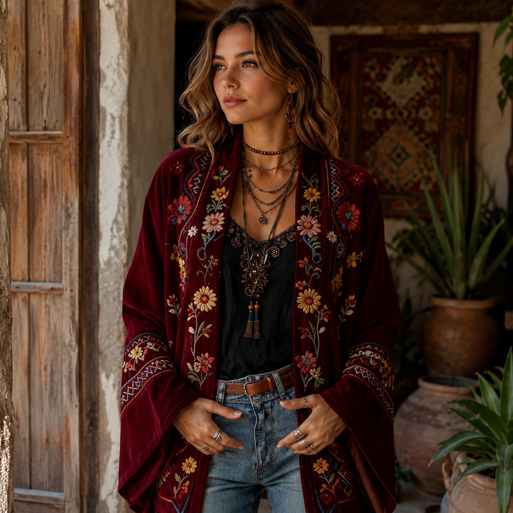 Darcy | Boho Bestickter Kimono Cardigan