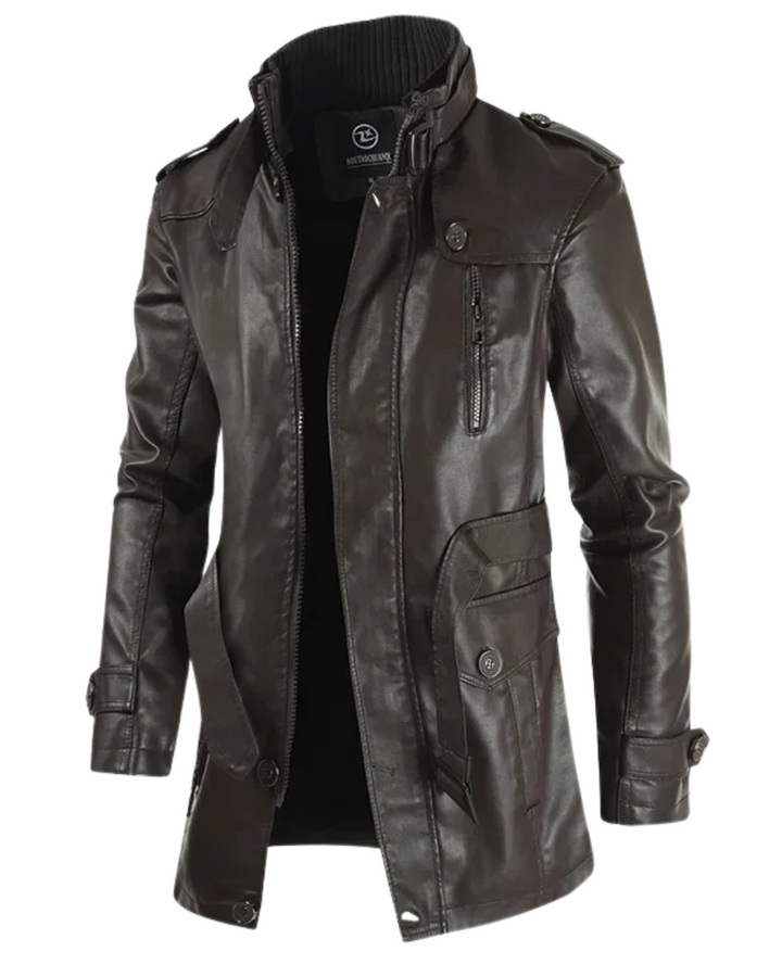 Elegante Lange Leder Bikerjacke