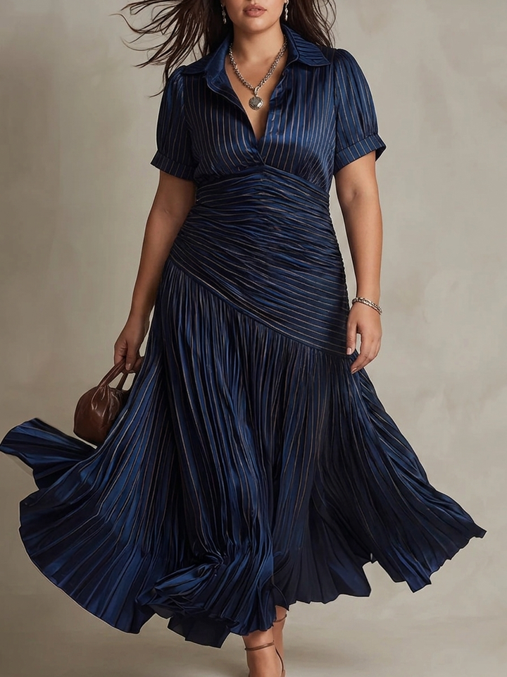 NORMA™ - RETRO GESTREIFTES SATIN-MIDIKLEID
