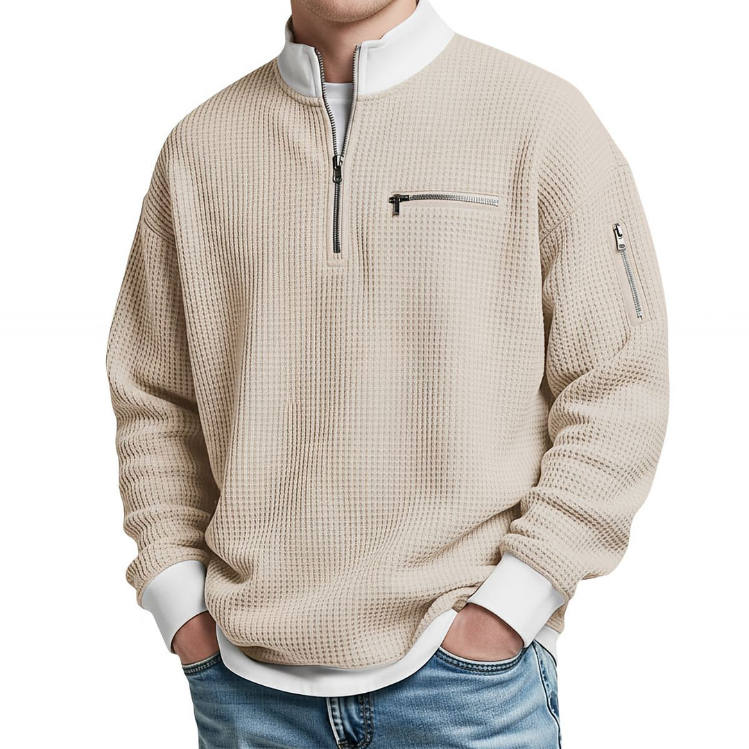 Herrenpullover | Waffelstrickpullover mit halbem Reißverschluss