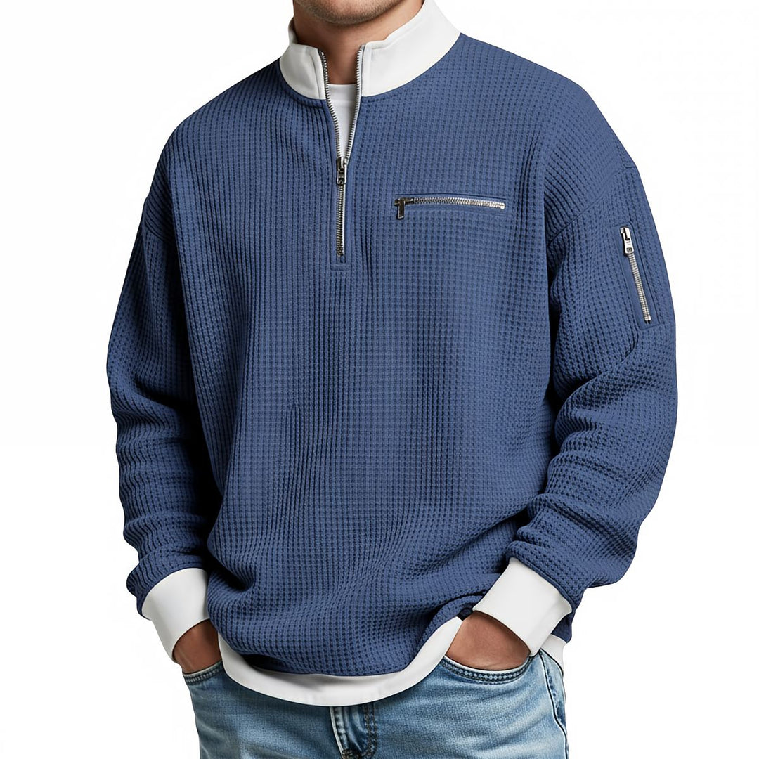Herrenpullover | Waffelstrickpullover mit halbem Reißverschluss