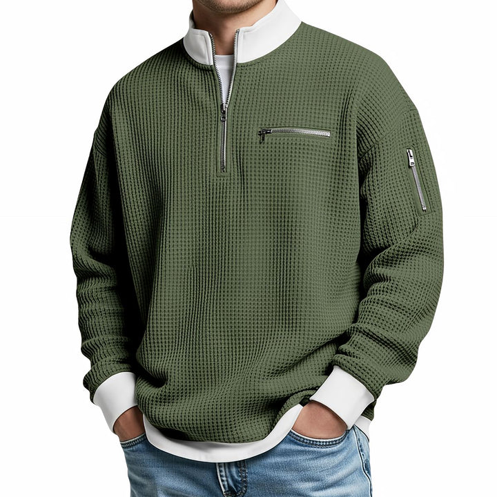 Herrenpullover | Waffelstrickpullover mit halbem Reißverschluss