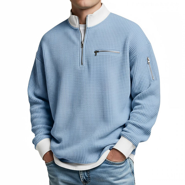 Herrenpullover | Waffelstrickpullover mit halbem Reißverschluss