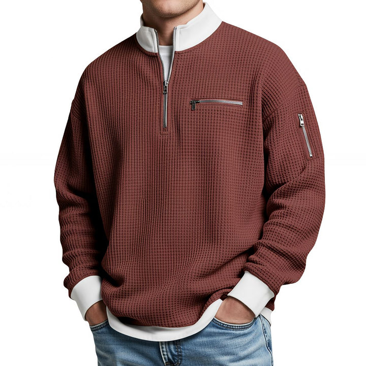Herrenpullover | Waffelstrickpullover mit halbem Reißverschluss