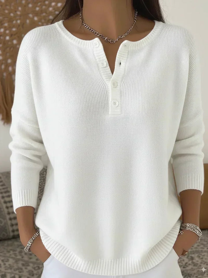 Grietje | Henley gestrickter Pullover mit Knöpfen