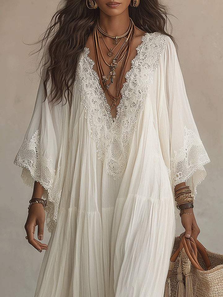 Liora | Bauchkaschierendes Bohemian Kleid mit Spitze