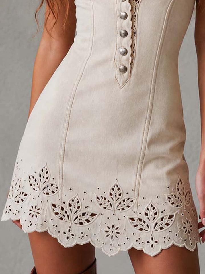 Gabrielle | V-Ausschnitt Elfenbein Spitze Mini Kleid