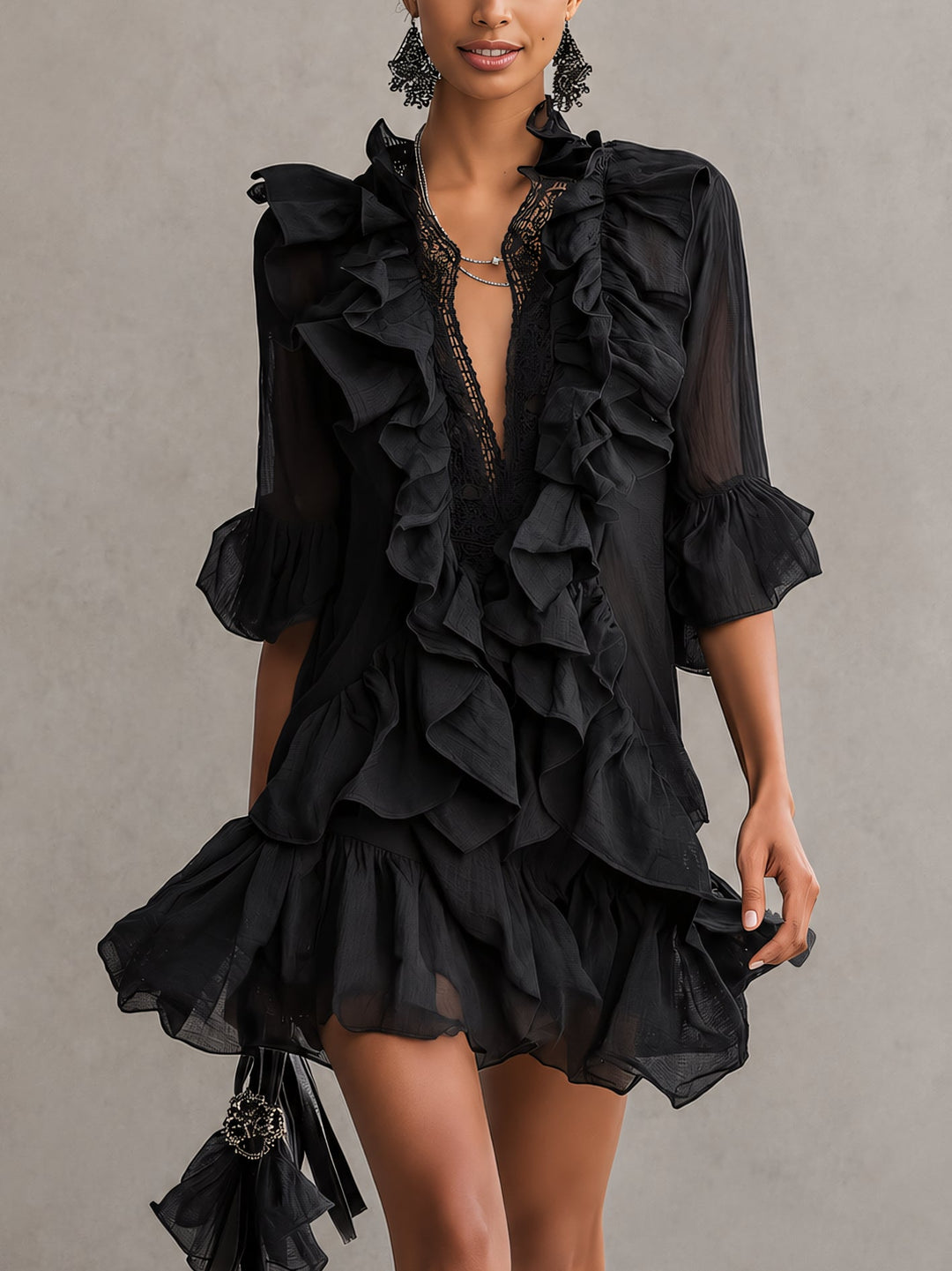 Anaïs | Schwarzes Rüschenshiffon-Minikleid