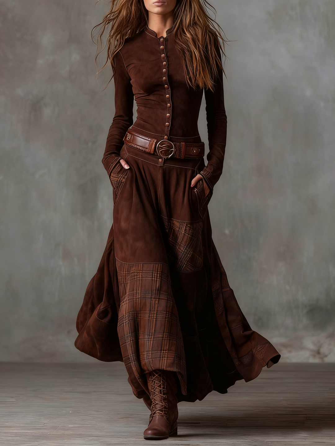 Élise | Maxikleid aus Wildlederimitat mit Gürtel