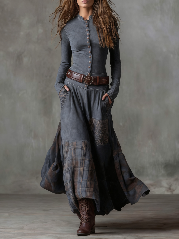 Élise | Maxikleid aus Wildlederimitat mit Gürtel