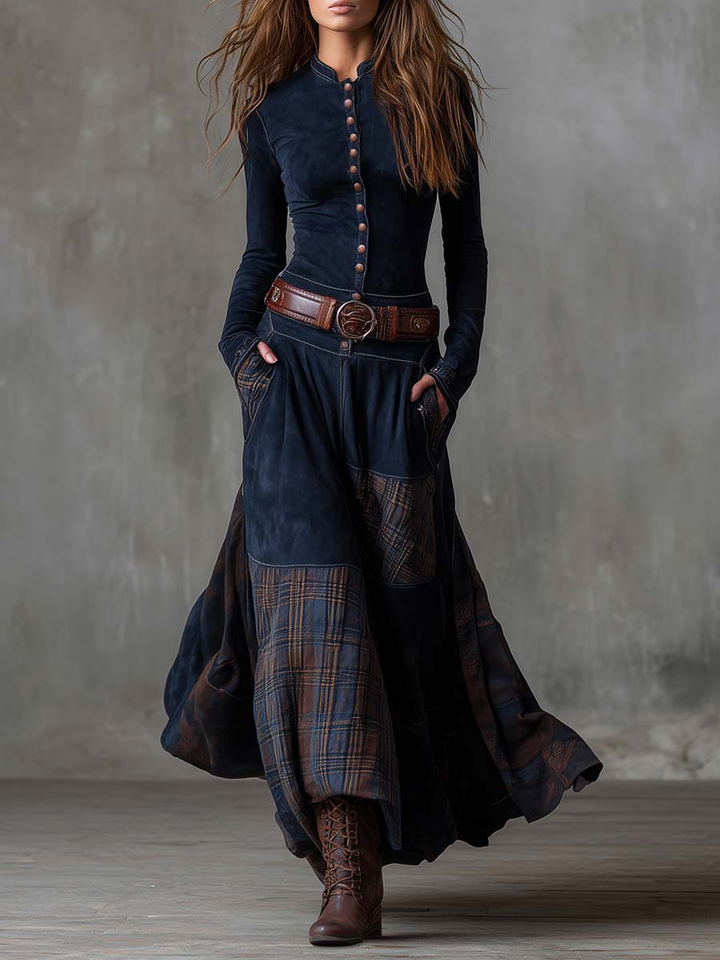 Élise | Maxi Kleid aus Wildleder mit Gürtel