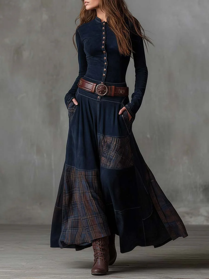 Élise | Maxikleid aus Wildlederimitat mit Gürtel