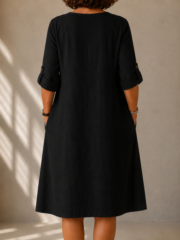Pauline | Gerade Kleid mit hochgekrempelten Ärmeln