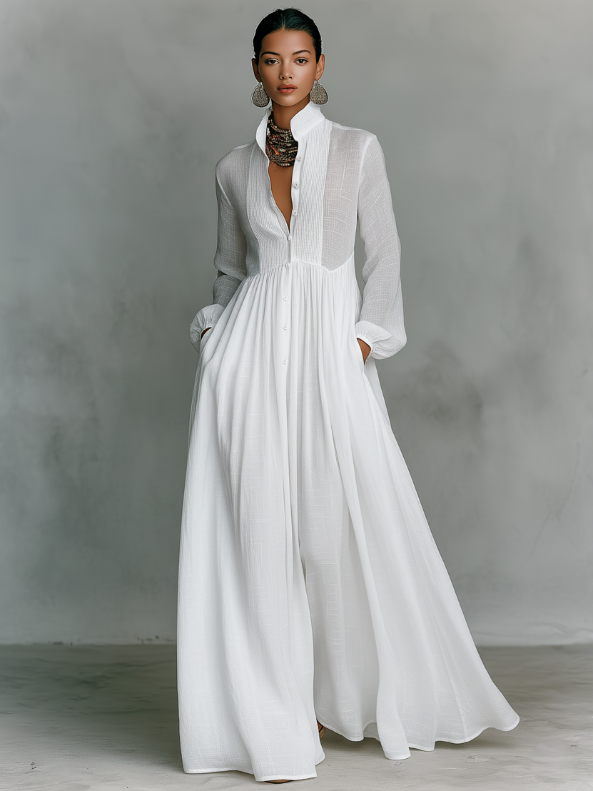 GLORIA™ - LEINEN PATCHWORK-MAXIKLEID