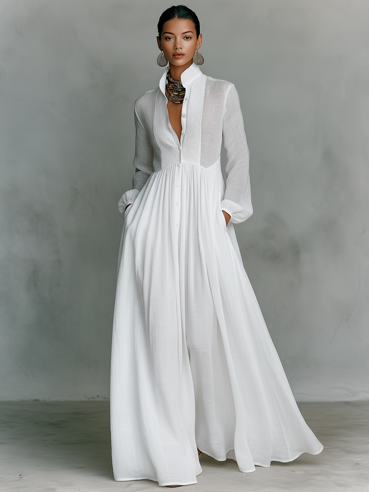 GLORIA™ - LEINEN PATCHWORK-MAXIKLEID