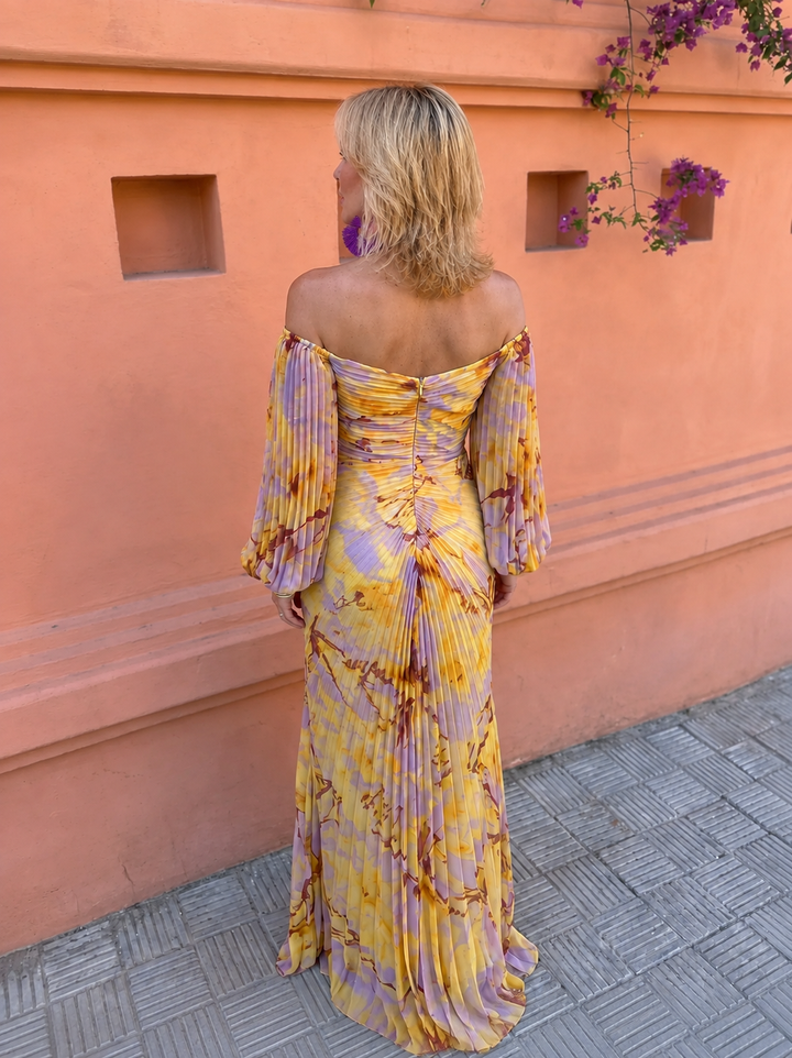 Greta – Langes Blumenkleid mit tiefem Ausschnitt