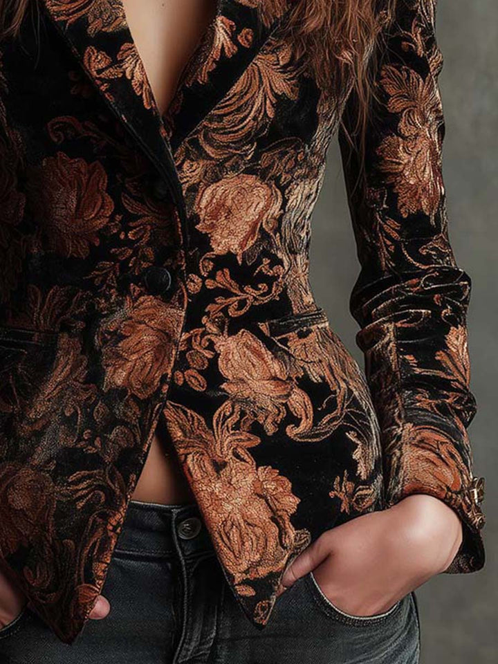 Bertille | Blazer mit floralem Druck in Schwarz und Bronze