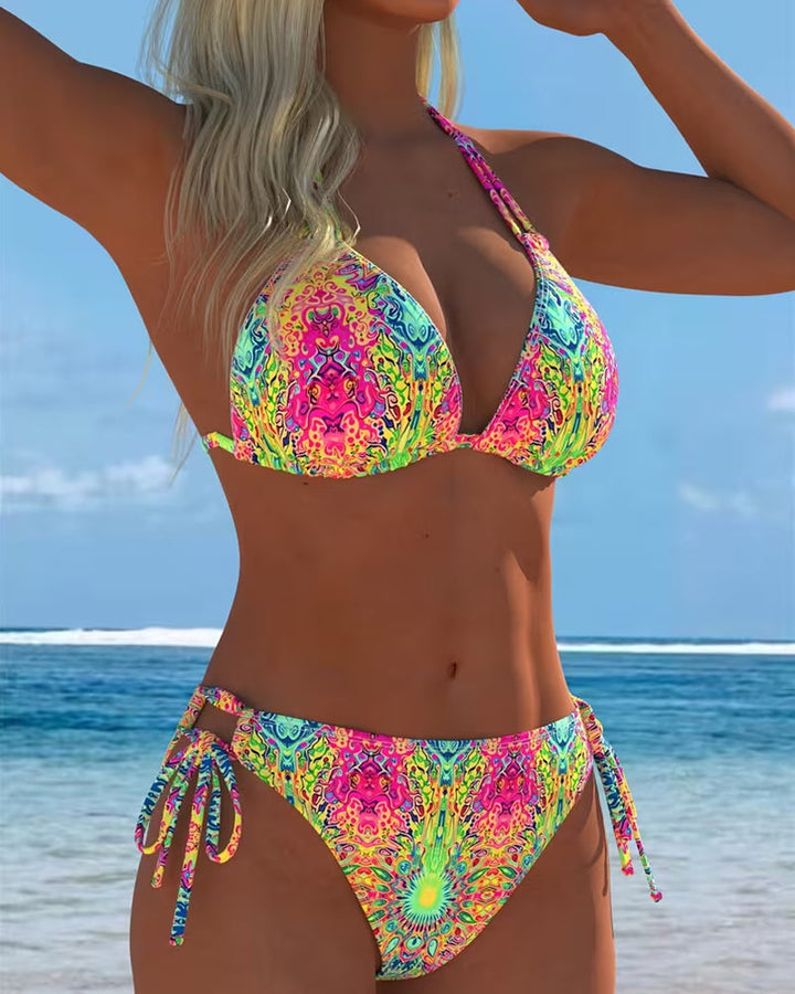 Bikini Bunt Halter Druck
