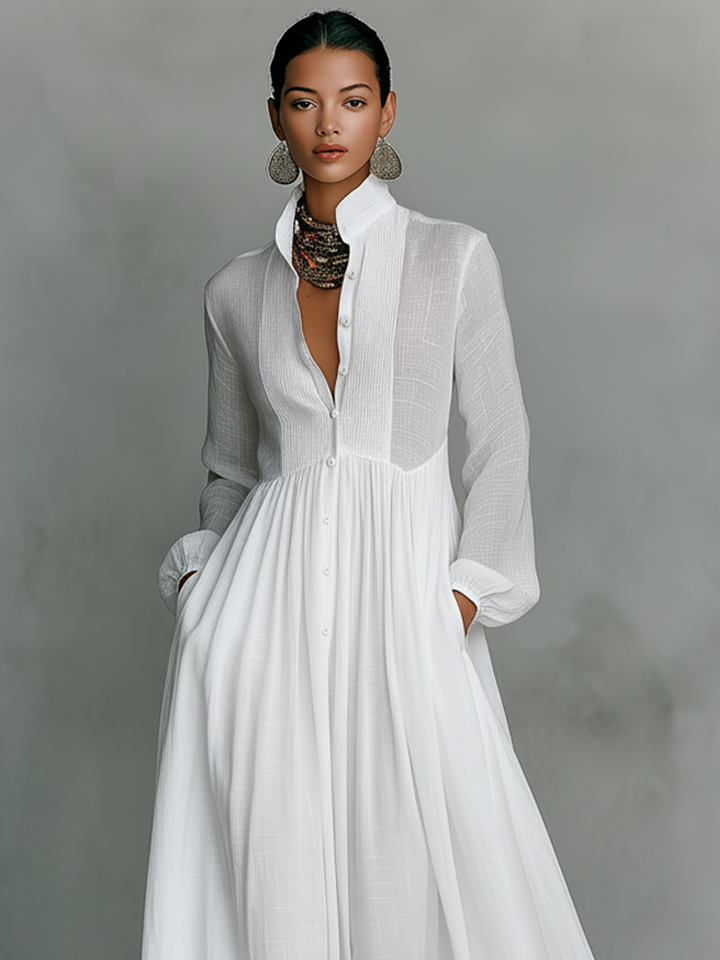 GLORIA™ - LEINEN PATCHWORK-MAXIKLEID