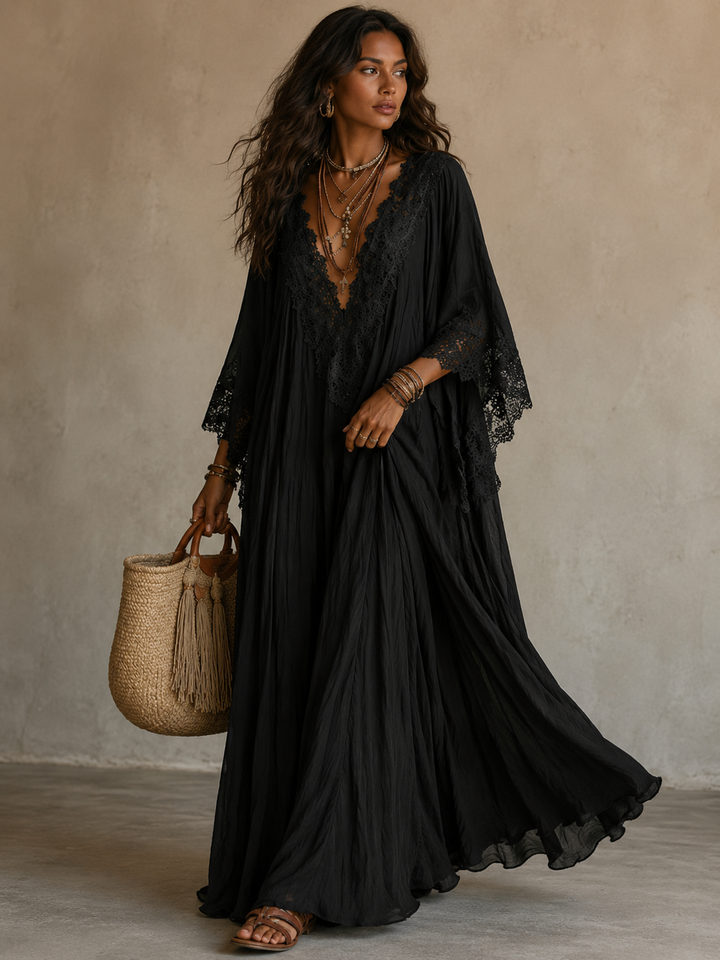 Liora | Bauchkaschierendes Bohemian Kleid mit Spitze