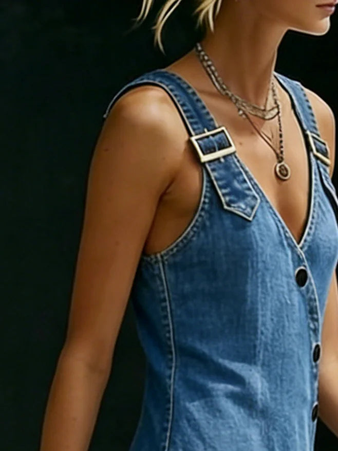 Vera | Lange Denimrobe mit Knöpfen