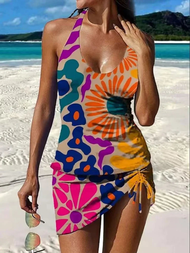 Fiesta – Grafische Blumen Tankini mit Shorts, flacher Bauch Effekt