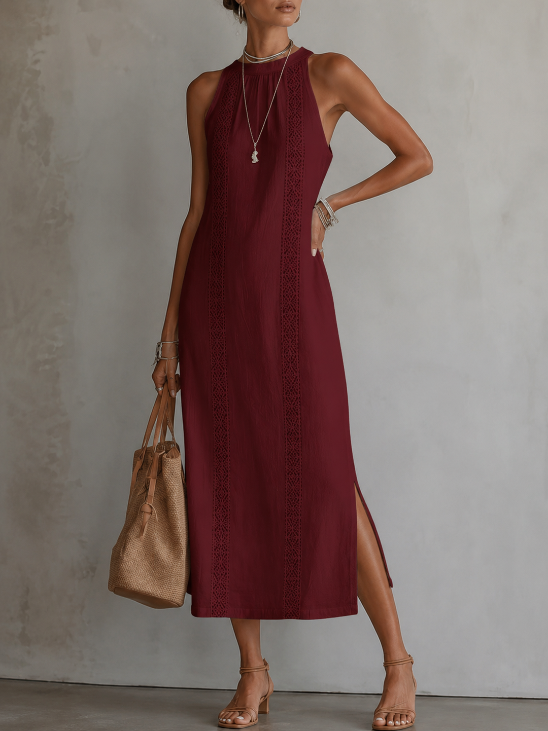 Marit | Luftiges bauchkaschierendes besticktes Kleid mit Taschen