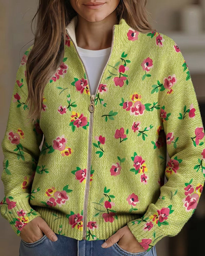 Margot | Pinke Blumen Limette Zip Cardigan